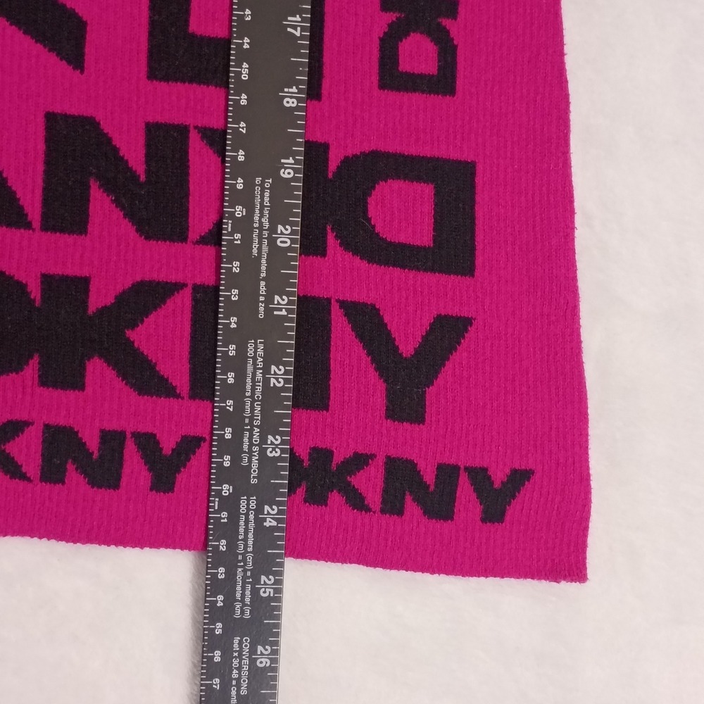 DKNY Womens Fuchsia Pink Black All Over Logo Ribbed Knit Sweater Large - Picture 6 of 8